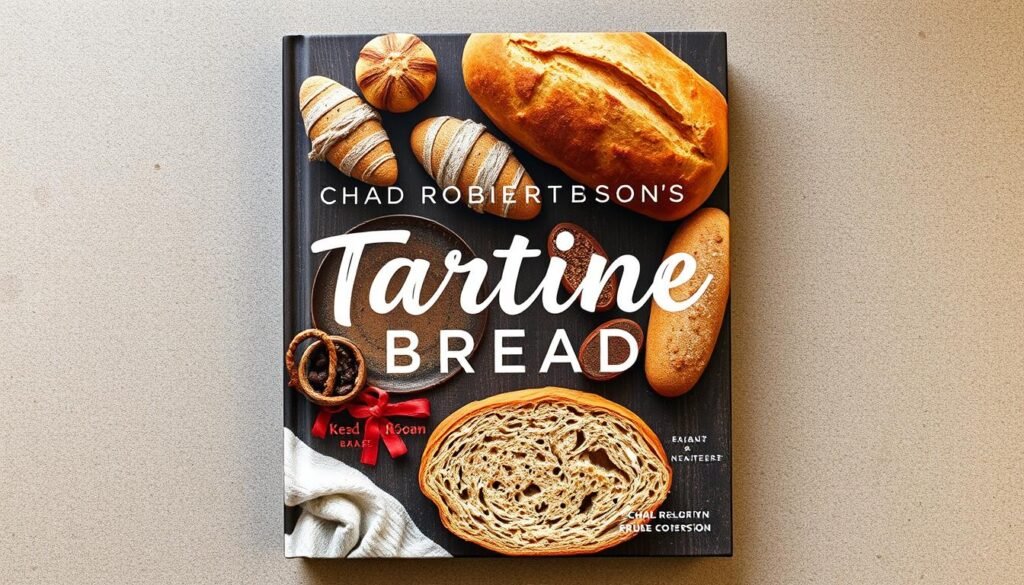Generate an image of Chad Robertson's "Tartine Bread" cookbook pastry books