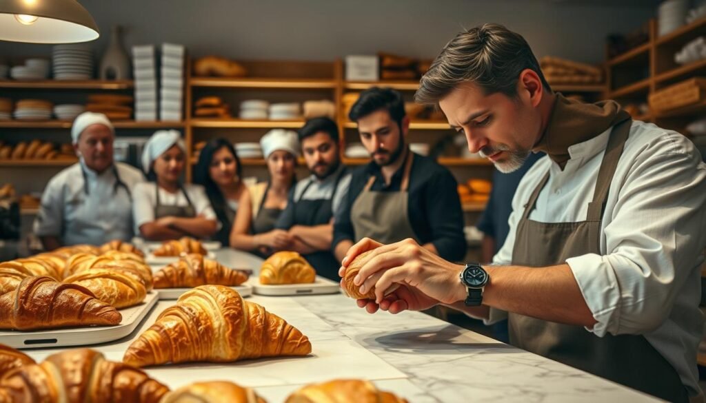 A bustling bakery countertop, with an array of freshly baked goods laid out for evaluation. In the foreground, a food critic meticulously examines a flaky croissant, its golden exterior glistening under the warm, soft lighting. In the middle ground, a team of bakers and pastry chefs observe, their expressions focused as they await the verdict. The background showcases the bakery's cozy, inviting atmosphere, with wooden shelves displaying an assortment of breads, cakes, and other tempting treats. The scene conveys a sense of anticipation and the gravity of the curation process, as the critic's assessment will determine which items make the coveted "best of" list. A bustling bakery countertop, with an array of freshly baked goods laid out for evaluation. In the foreground, a food critic meticulously examines a flaky croissant, its golden exterior glistening under the warm, soft lighting. In the middle ground, a team of bakers and pastry chefs observe, their expressions focused as they await the verdict. The background showcases the bakery's cozy, inviting atmosphere, with wooden shelves displaying an assortment of breads, cakes, and other tempting treats. The scene conveys a sense of anticipation and the gravity of the curation process, as the critic's assessment will determine which items make the coveted "best of" list.