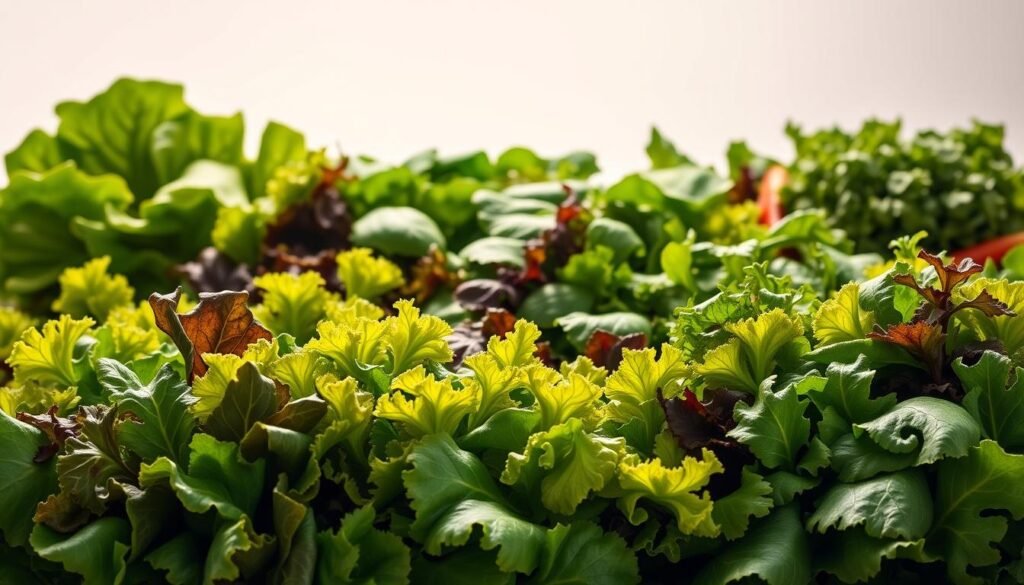 A lush, vibrant display of leafy greens against a clean, bright backdrop. In the foreground, a variety of crisp, fresh lettuce leaves - ranging from deep green romaine to delicate butterhead - cascade in a natural arrangement. In the middle ground, add a mix of nutrient-dense greens such as spinach, arugula, and kale, their vibrant hues complementing the lettuces. In the background, softer accents of tender mixed greens like mesclun and spring mix create a harmonious, visually appealing composition. Illuminate the scene with soft, natural lighting, capturing the inviting texture and vibrant colors of this premium salad base. Shoot with a shallow depth of field to focus attention on the fresh, high-quality ingredients. classic chef salad