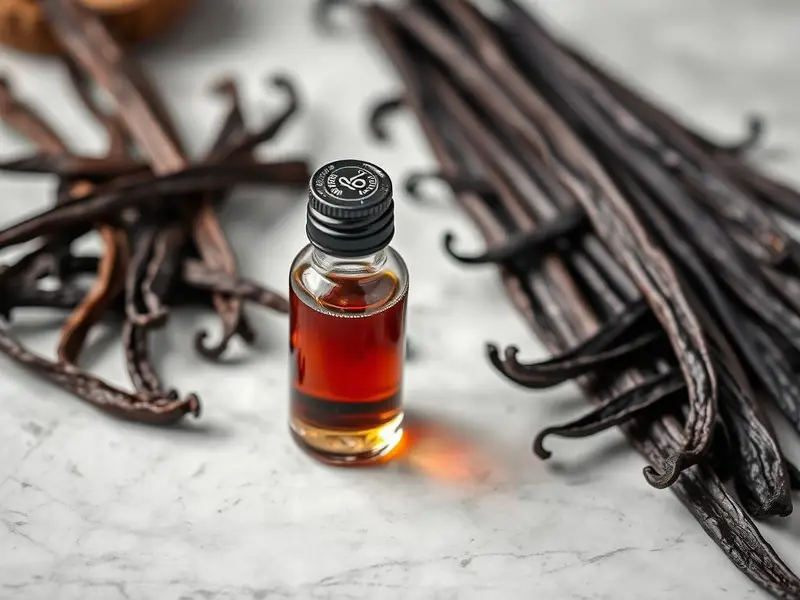 Whole vanilla beans and extract bottle showing the 5 key ingredients for irresistible desserts